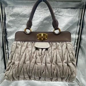 Authentic Miu Miu Ruched Medium Satchel Bag in Grey